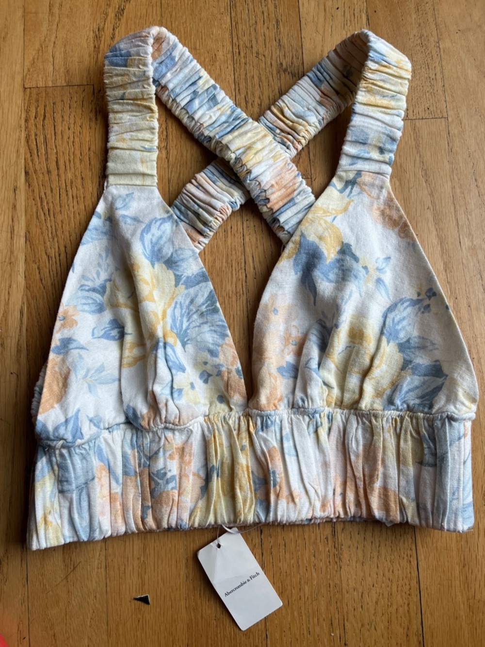 Abercrombie & Fitch Yellow and Blue Floral Crisscross Crop Top